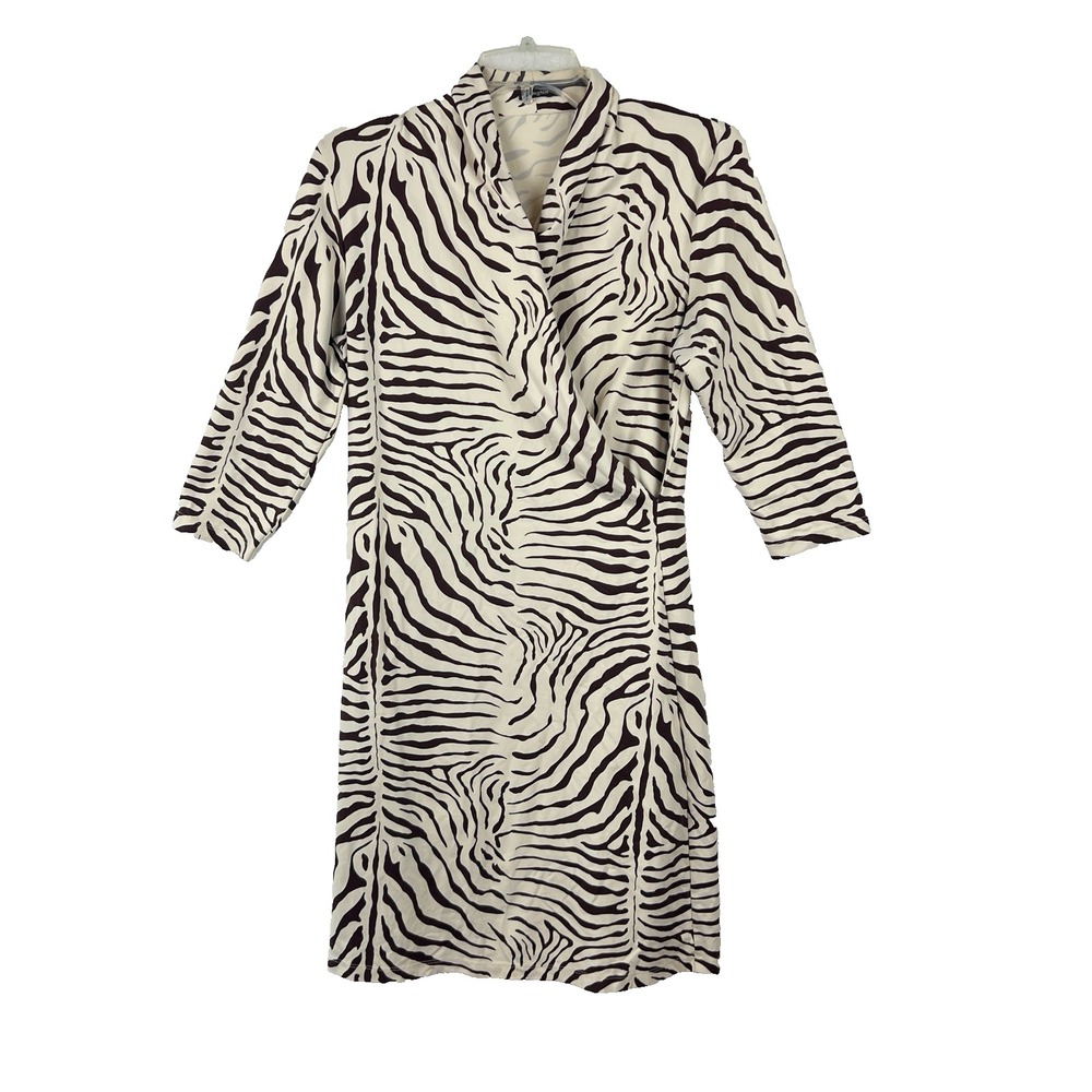 J. McLAUGHLIN Catalina Knit Faux Wrap Brown Zebra Tiger Print Dress Size Small